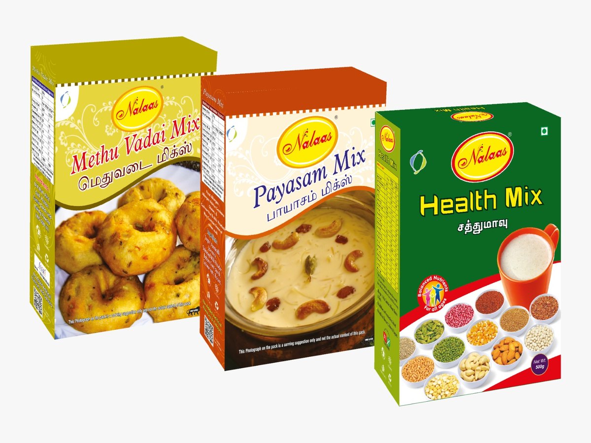 Nalans food-mix carton range printed on food-grade coated board