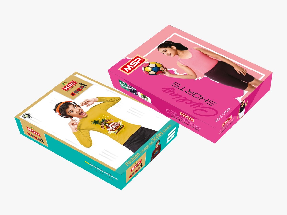 MSP and MBG garment cartons printed four-colour with size panels