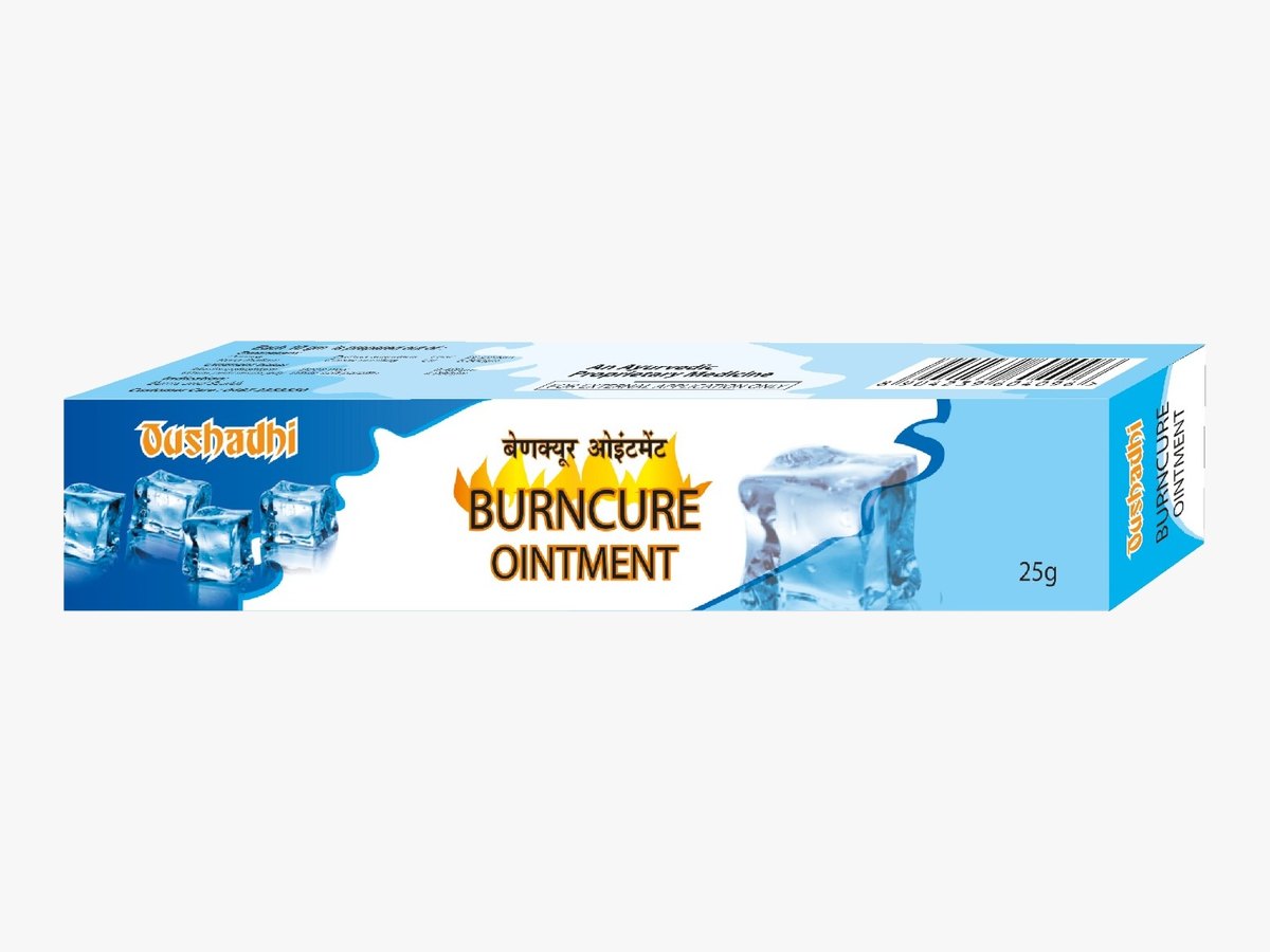 Burncure ointment carton, small-format pharma printing with fine text